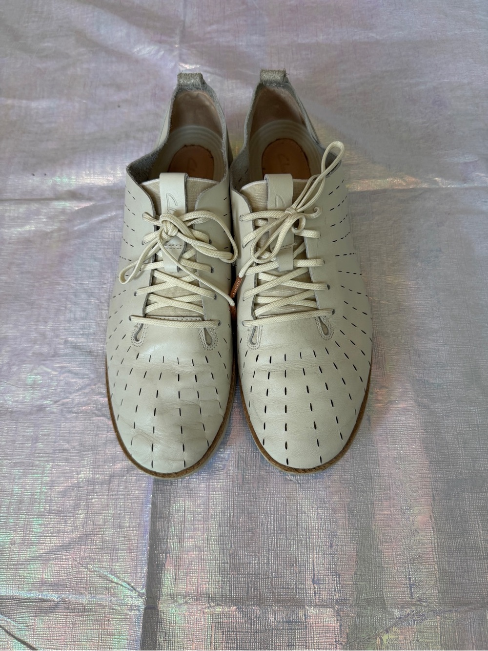 Clarks White Perforated Leather Lace-Up Sneakers Comfortable